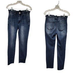 Ashley Mason Paper Bag High Rise Waist  Raw Hem Bootcut Denim Jeans  Size 7